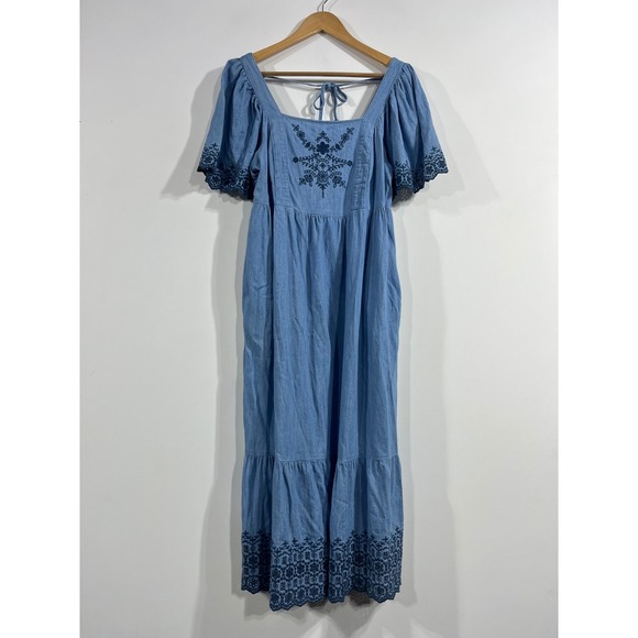 Old Navy Dresses & Skirts - Old Navy Western Boho Embroidered Chambray Midi Dress Medium Country Prairie 90s